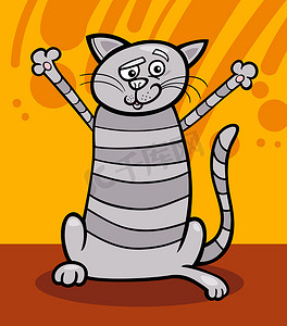 快乐的虎斑猫卡通插图