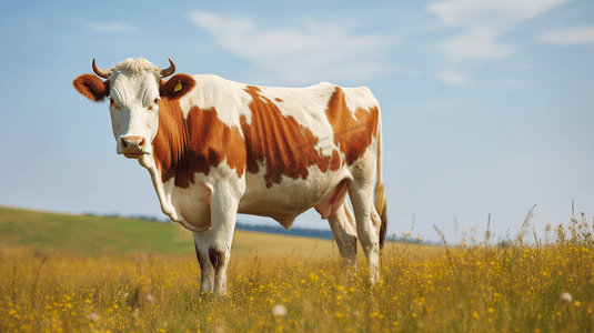 牛摄影照片_站在田野里的一头牛
