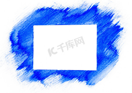 水彩笔画摄影照片_在白皮书背景和方形的警察绘的蓝色水彩