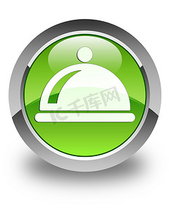 绿色食物插图摄影照片_食品盘图标有光泽的绿色圆形按钮