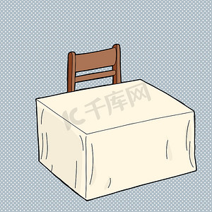 卡通桌子摄影照片_带椅子的空桌子