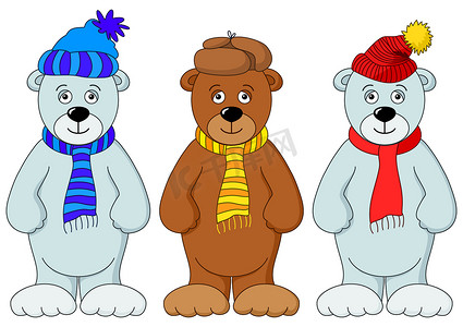 冬天冬季卡通摄影照片_穿着冬季服装的泰迪熊