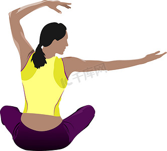 卡通健身摄影照片_练习瑜伽练习的女人。