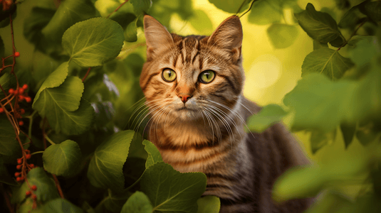 绿叶上的棕猫