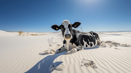白天白沙上的黑牛