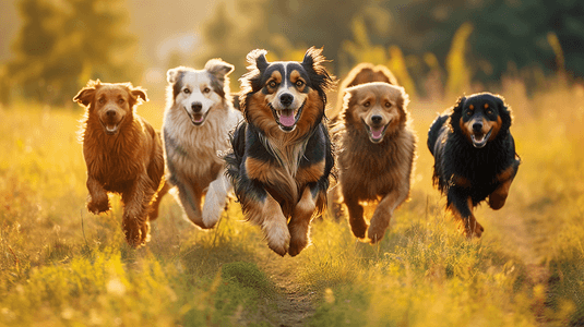 一群狗在田野里奔跑