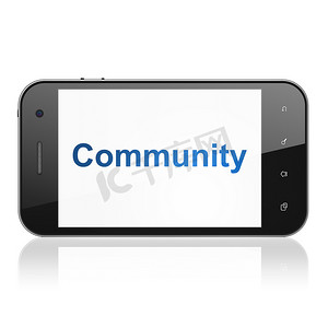 智能社区摄影照片_社交媒体概念：智能手机上的社区