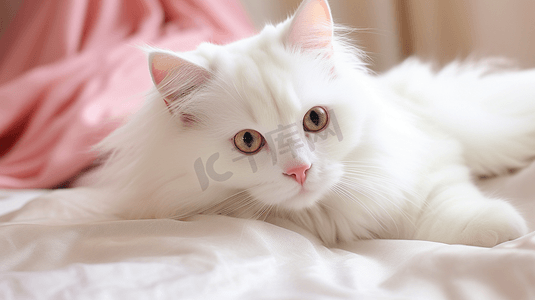 白布摄影照片_躺在白布上的短毛白猫