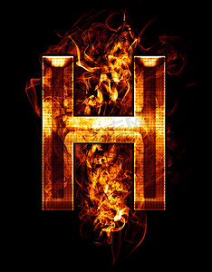 h，b 上带有镀铬效果和红火的字母插图