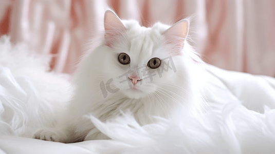 躺在白布上的短毛白猫