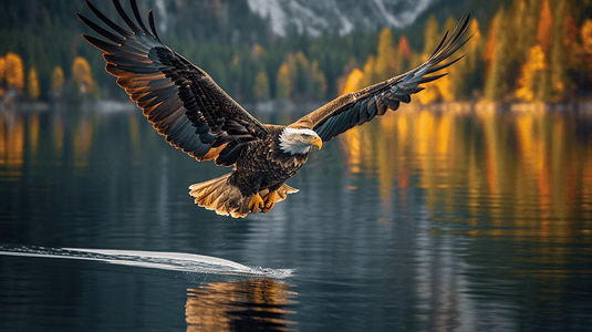 鹰在平静的水面上飞翔