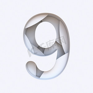 白色抽象层字体 Number 9 NINE 3D
