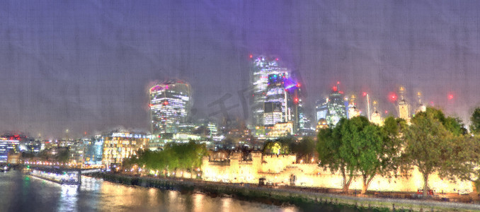 具有画布结构的伦敦水彩画图像的照片