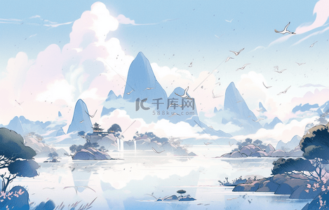清明节清明中国风古风山水景色海报背景