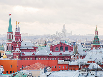 从中央儿童商店鸟瞰莫斯科的历史中心。