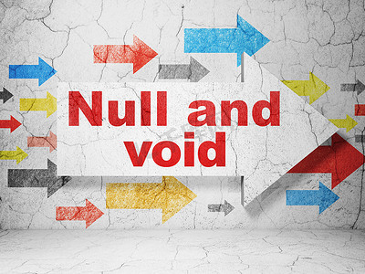 null摄影照片_法律概念： 垃圾墙背景上带有 Null 和 Void 的箭头