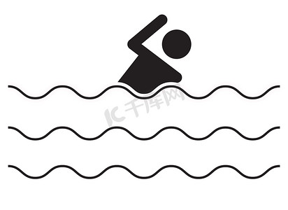 白色背景上的游泳图标。