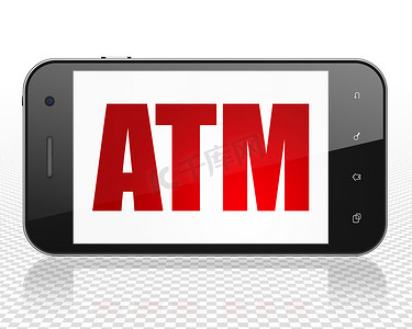 货币概念：有 ATM 的智能手机在显示