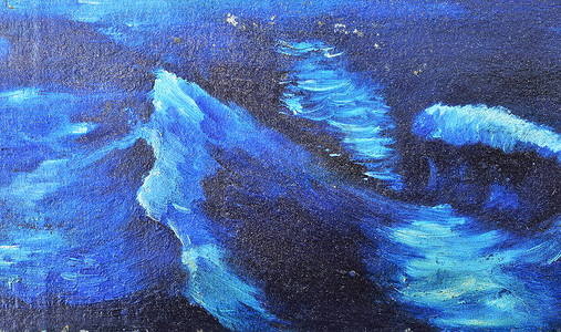 高深蓝色波浪在画布上涂上蓝色水彩。