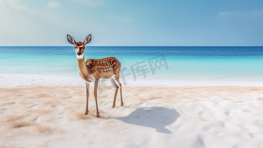 白沙滩上白天的棕鹿