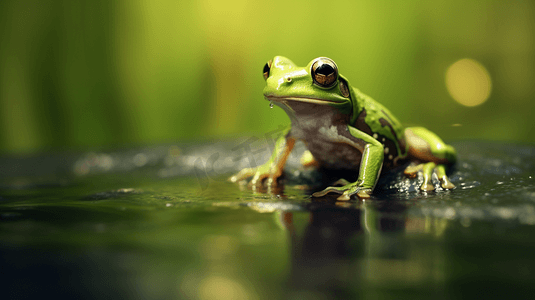 png绿水摄影照片_绿水上的白青蛙