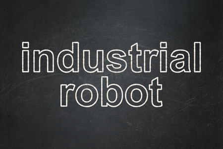 行业概念： 黑板背景上的工业机器人