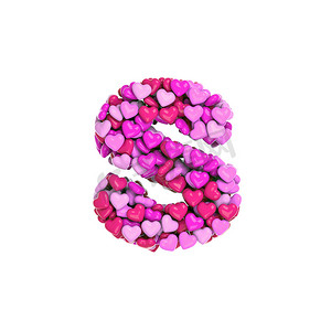 s型摄影照片_情人节字母 S-小写 3d 粉红心字体-爱、激情或婚礼概念