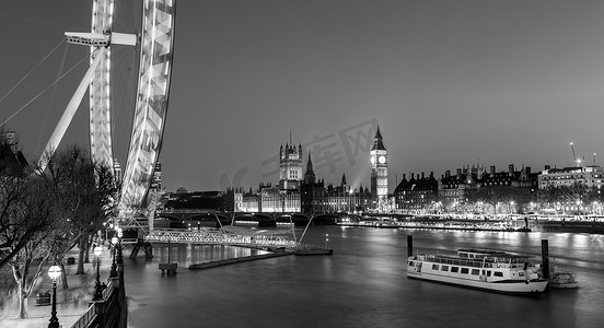 伦敦眼、大本钟和英国伦敦议会大厦。