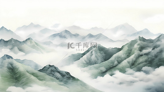 水墨高山背景图片_水墨山水画大气高山云海古风笔触淡雅