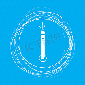 蓝色背景上的激光笔图标，周围有抽象圆圈，并为您的文本放置。