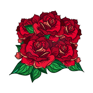 玫瑰花环手绘摄影照片_手绘婚礼玫瑰花束