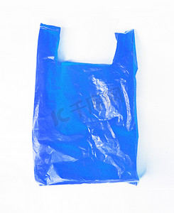 蓝色布袋摄影照片_白色背景上的塑料袋