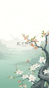 中国画背景图片_国画花朵边框背景