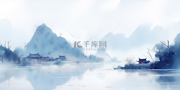 简约大气背景图片_简约水墨古风山水风景背景