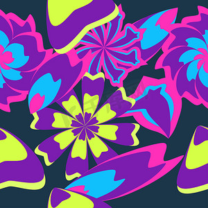 无缝图案与叶子和花朵的涂鸦风格