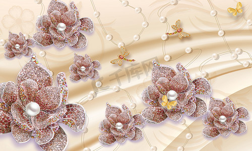 3d 花卉珠宝背景图