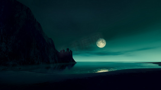海上满月，夜晚失落的城堡