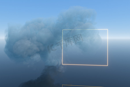 乌云和蓝色背景的几何图形，3d 渲染。