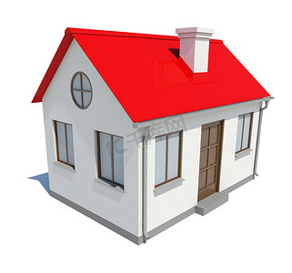 白色背景中带红色屋顶的小房子