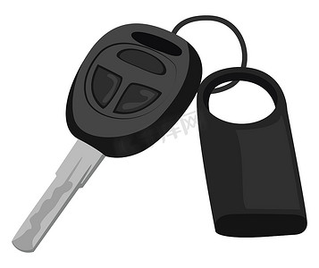 黑色车钥匙，插图，白色背景上的矢量