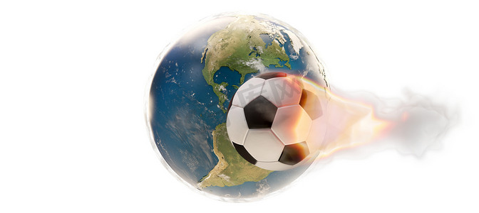 足球和地球 3d 插图。