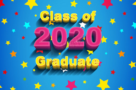 带有毕业帽的 2020 年文本设计类。