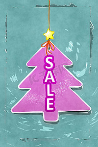 粉色水彩圣诞树标签销售