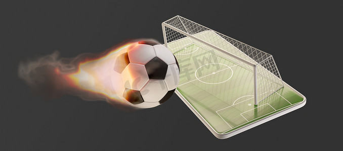 火焰足球摄影照片_手机足球场和足球目标和球 3d-illustrati