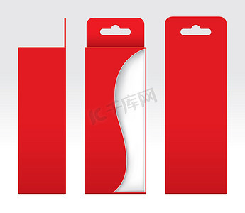 挂红盒窗口切出包装模板空白，空盒红纸板，礼品盒红牛皮纸包装纸箱，高级红盒空