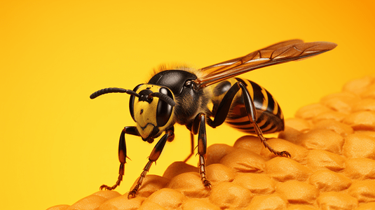 棕摄影照片_黄面棕黑相间的黄蜂
