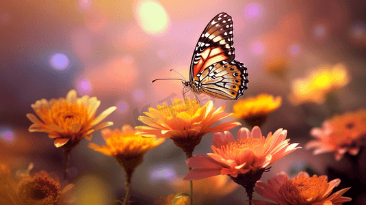 欧式蝴蝶花边摄影照片_一只花上的蝴蝶