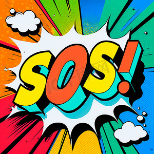 卡通云摄影照片_带有“SOS”一词的爆云卡通标志