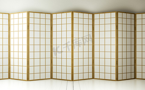 日式房屋摄影照片_客厅榻榻米地板上的日式隔断纸木质设计