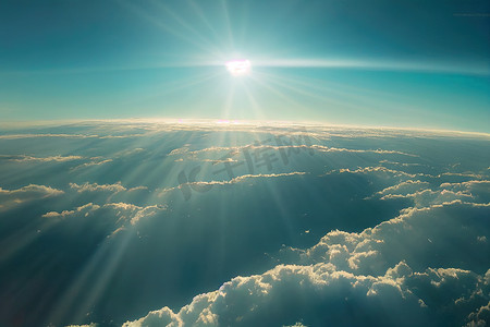 蓝白色云层摄影照片_空中飞机窗口视图时间推移云和蓝色